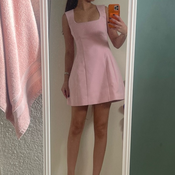 MESHKI Lysandre Crepe Mini Dress Baby Pink - Picture 4 of 5